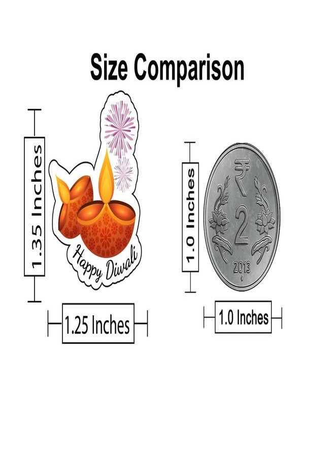 D2C 88-Piece Happy Diwali Warm Orange Diya Stickers - 1.35 Inch Traditional Oil Lamp Design with Fireworks, Self-Adhesive Festival Gift Wrap Labels (Orange Diya) - Image 2